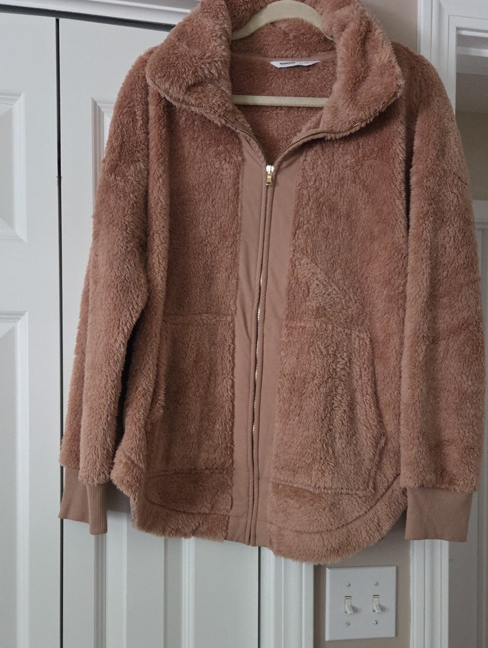Sonoma Plush Teddy Zip-Up Jacket in Taupe